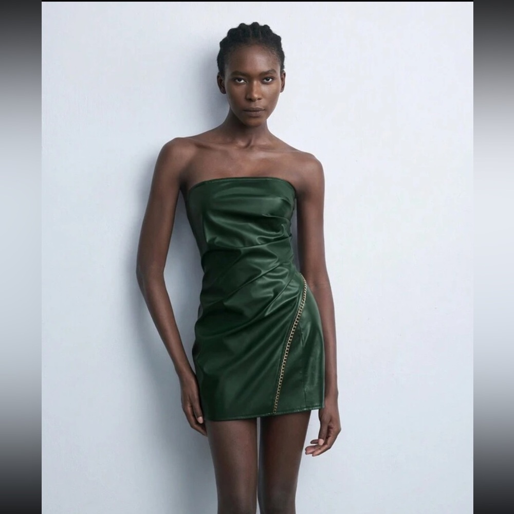 Emerald Pine Dark Dream Shein Dress never worn Edgy Strapless Vegan leather